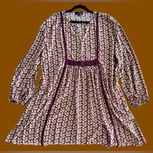 Patterned Boho Retro-Inspired Long-Sleeve Dress, Suzanne Betro, Plus Size 2X